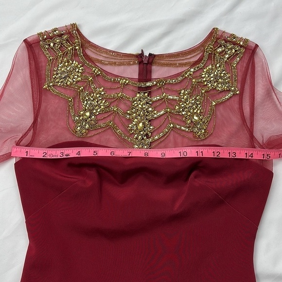 Marchesa notte dress vintage burgundy embellished cocktail evening size 0 - Picture 8 of 12